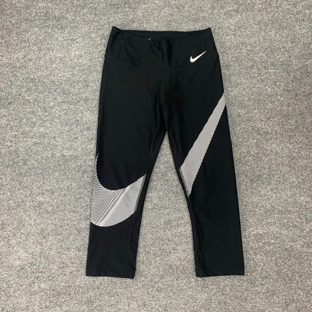Nike Dri Fit Leggings Womens XS Extra Small Black Graphic Capris Stretch Cropped